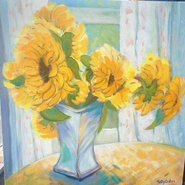 Margo's Sunflowers - $300 - By Kathy Codere - 20" x 20" - Acrylic